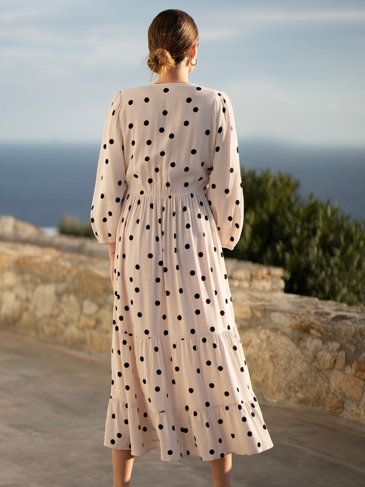 Seraphine V-Neck Button White Tiered Maternity Dress - Image 2 of 5