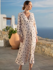Seraphine V-Neck Button White Tiered Maternity Dress - Image 3 of 5