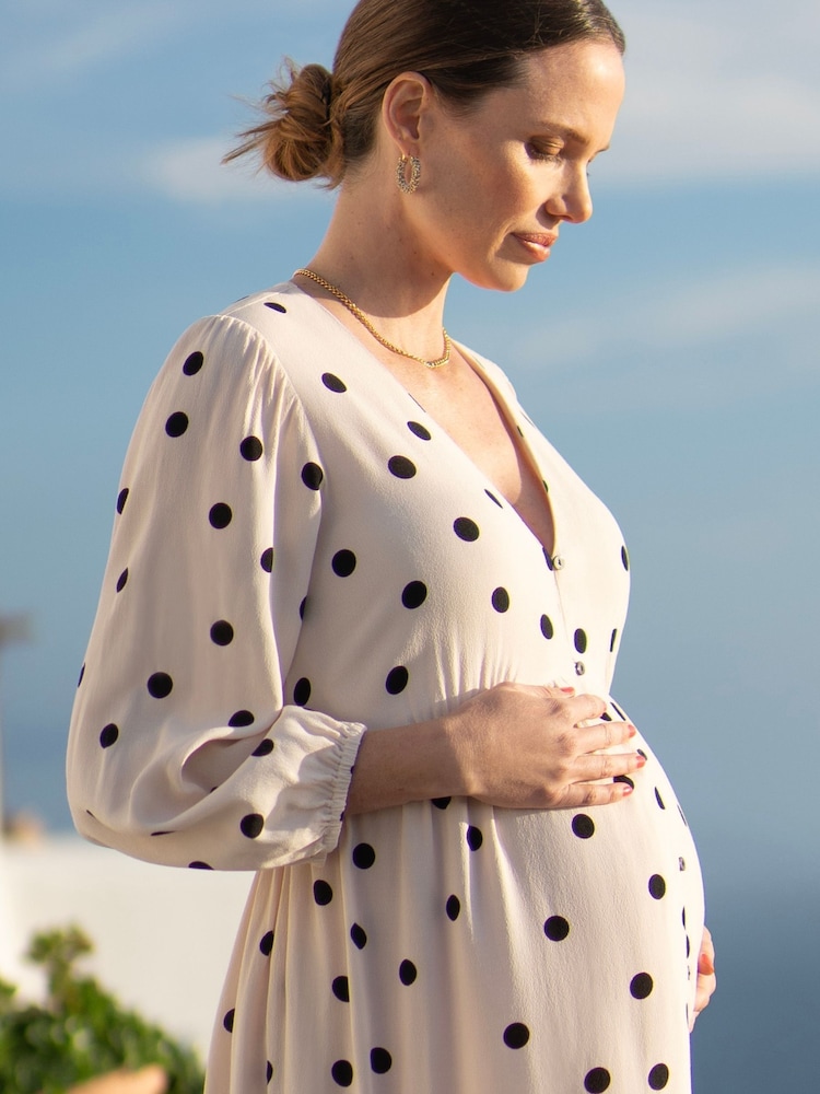 Seraphine V-Neck Button White Tiered Maternity Dress - Image 5 of 5