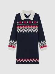 Reiss Navy Billie 9-14 yrs Fairisle Pattern Knitted Dress - Image 2 of 6