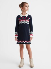 Reiss Navy Billie 9-14 yrs Fairisle Pattern Knitted Dress - Image 3 of 6