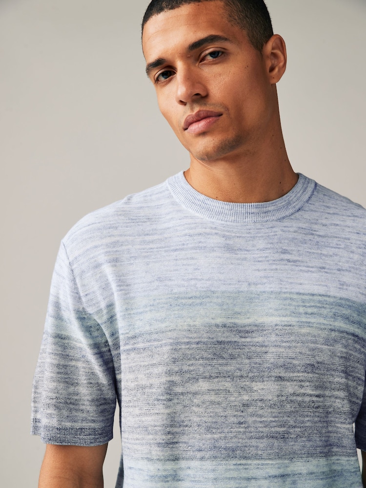 Blue Regular Space Dye Knitted Crew Neck T-Shirt - Image 1 of 7