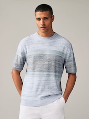 Blue Regular Space Dye Knitted Crew Neck T-Shirt - Image 2 of 7