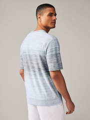 Blue Regular Space Dye Knitted Crew Neck T-Shirt - Image 4 of 7