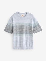 Blue Regular Space Dye Knitted Crew Neck T-Shirt - Image 5 of 7