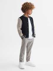 Reiss Navy/Stone Kansas 3-9 yrs Wool Blend Varsity Bomber Jacket - Image 1 of 6