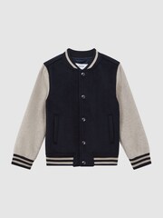 Reiss Navy/Stone Kansas 3-9 yrs Wool Blend Varsity Bomber Jacket - Image 2 of 6
