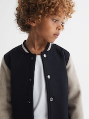 Reiss Navy/Stone Kansas 3-9 yrs Wool Blend Varsity Bomber Jacket - Image 4 of 6