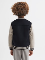 Reiss Navy/Stone Kansas 3-9 yrs Wool Blend Varsity Bomber Jacket - Image 5 of 6