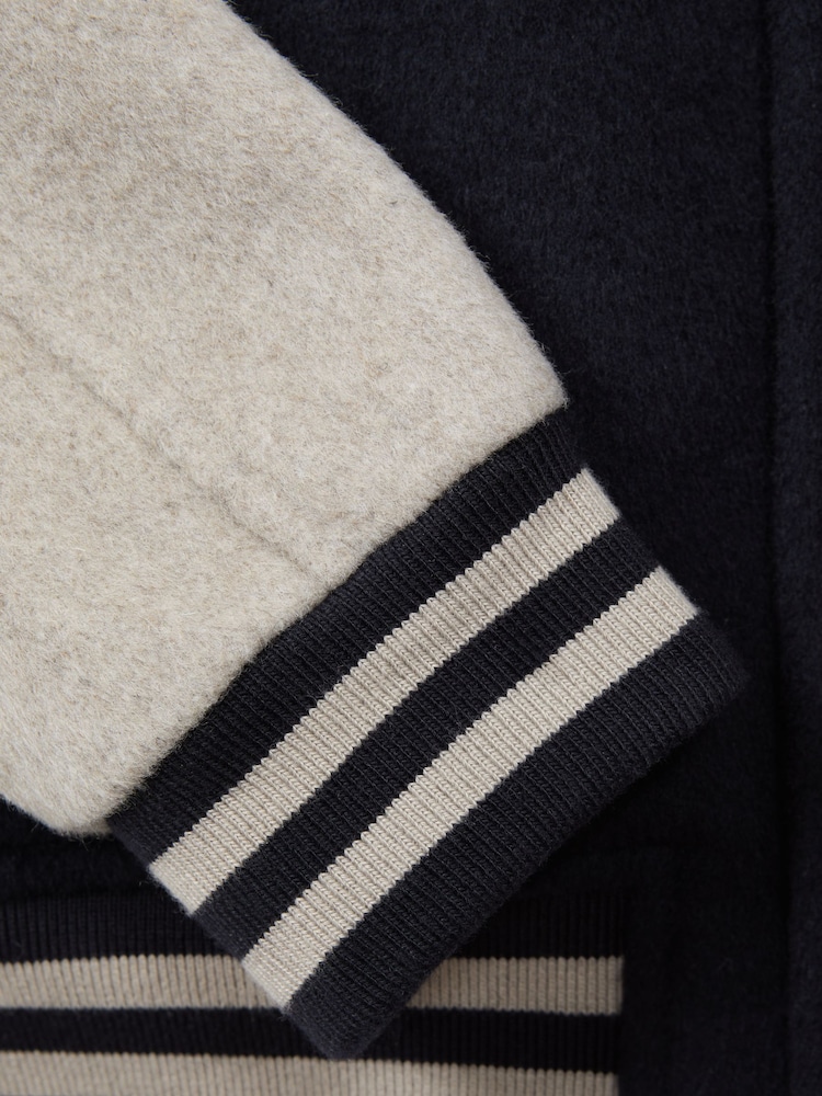 Reiss Navy/Stone Kansas 3-9 yrs Wool Blend Varsity Bomber Jacket - Image 6 of 6