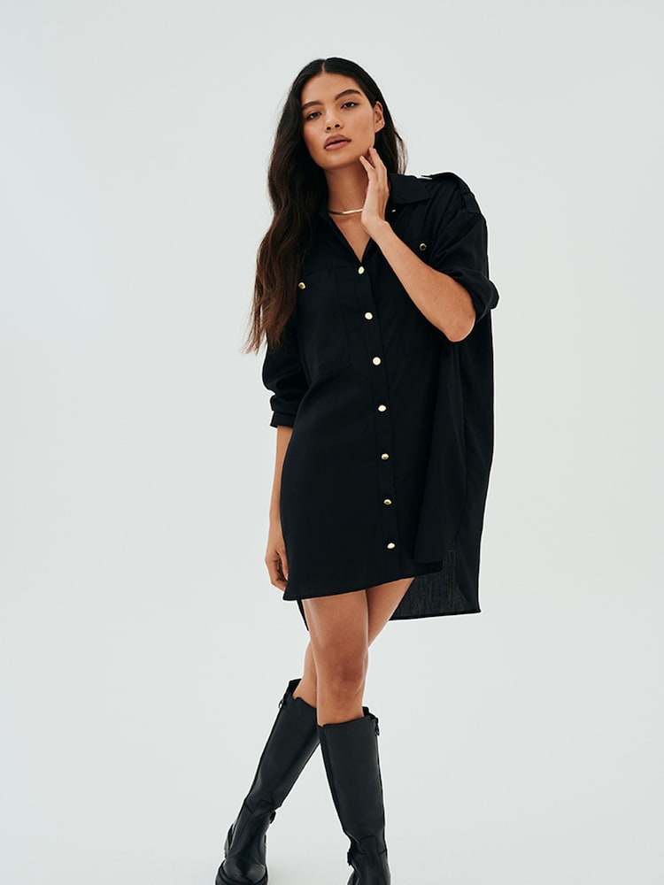 أسود - فستان عملي بتصميم قميص Christa من Barbour® International - صورة 1 من 8