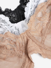 Black/White/Praline Nude Non Pad Plunge DD+ Lace Bras 3 Pack - Image 11 of 11