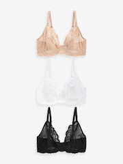 Black/White/Praline Nude Non Pad Plunge DD+ Lace Bras 3 Pack - Image 7 of 11
