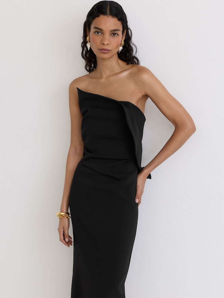 Reiss Black Dasha Structured Strapless Midi Dress - Image 1 of 7