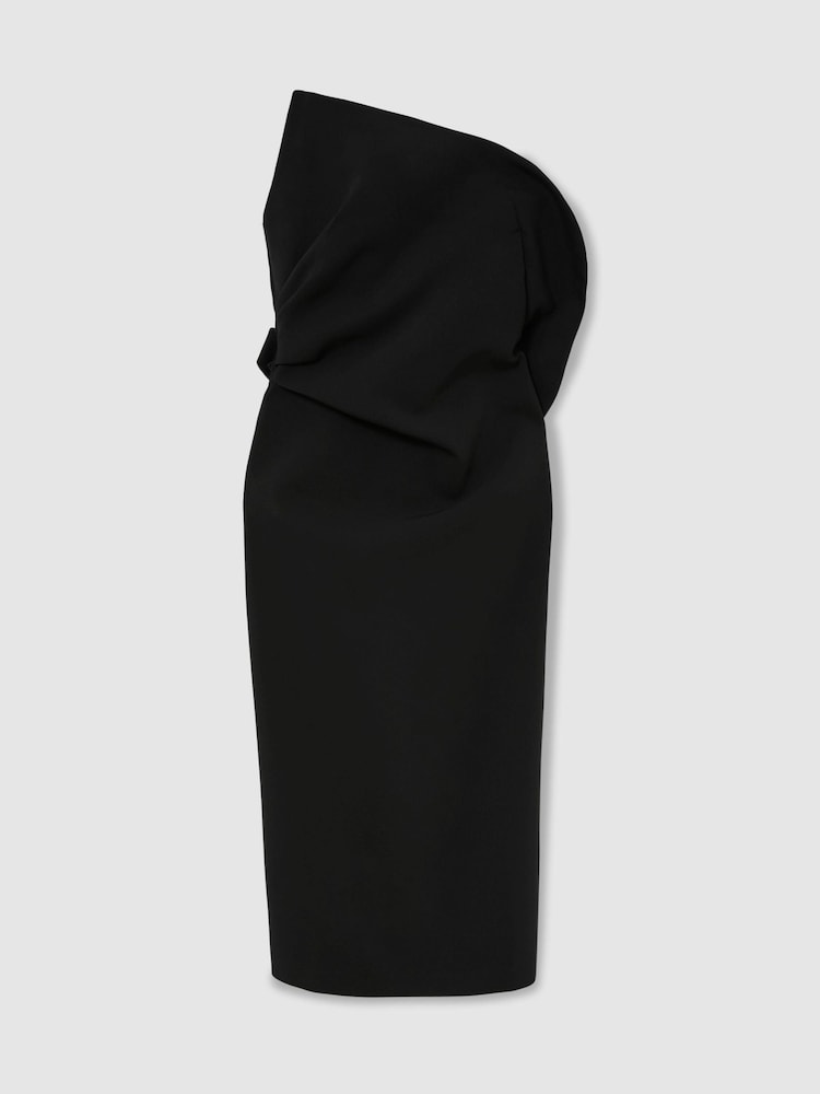 Reiss Black Dasha Structured Strapless Midi Dress - Image 2 of 7