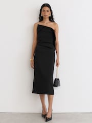 Reiss Black Dasha Structured Strapless Midi Dress - Image 3 of 7