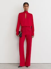 Reiss Red Kenny Petite High-Neck Tie-Back Keyhole Blouse - Image 1 of 8