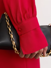 Reiss Red Kenny Petite High-Neck Tie-Back Keyhole Blouse - Image 4 of 8