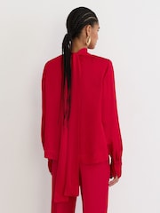 Reiss Red Kenny Petite High-Neck Tie-Back Keyhole Blouse - Image 6 of 8