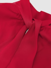 Reiss Red Kenny Petite High-Neck Tie-Back Keyhole Blouse - Image 7 of 8