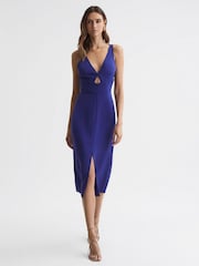 Reiss Purple Pia Petite Bodycon Cut-Out Midi Dress - Image 3 of 5