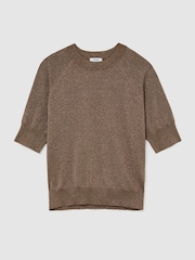 Reiss Bronze Susanne Wool-Blend Metallic-Knit Short-Sleeve Top - Image 2 of 6
