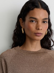 Reiss Bronze Susanne Wool-Blend Metallic-Knit Short-Sleeve Top - Image 3 of 6