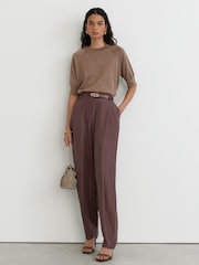 Reiss Bronze Susanne Wool-Blend Metallic-Knit Short-Sleeve Top - Image 4 of 6
