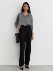 Reiss Silver Grey Pammy Wool-Blend Metallic-Knit V-Neck Jumper - Image 3 of 6