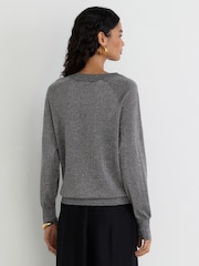 Reiss Silver Grey Pammy Wool-Blend Metallic-Knit V-Neck Jumper - Image 5 of 6