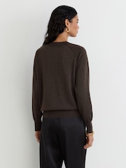 Reiss Chocolate Brown Pammy Wool-Blend Metallic-Knit V-Neck Jumper - Image 6 of 7
