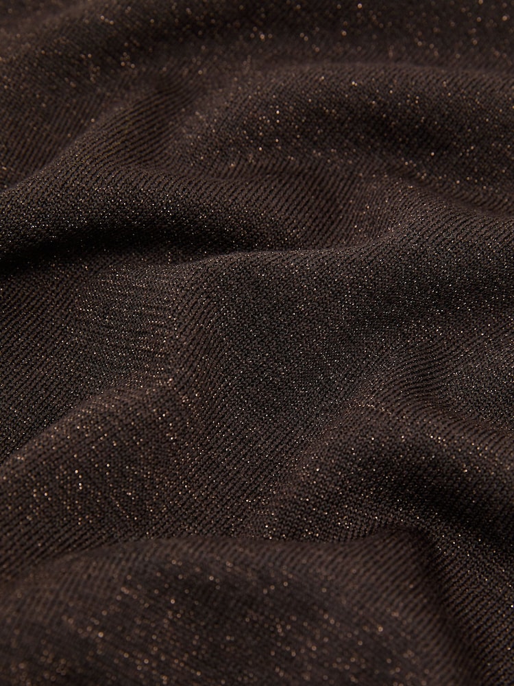 Reiss Chocolate Brown Pammy Wool-Blend Metallic-Knit V-Neck Jumper - Image 7 of 7