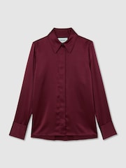 Reiss Red Ameira Silk-Satin Concealed-Placket Shirt - Image 2 of 6