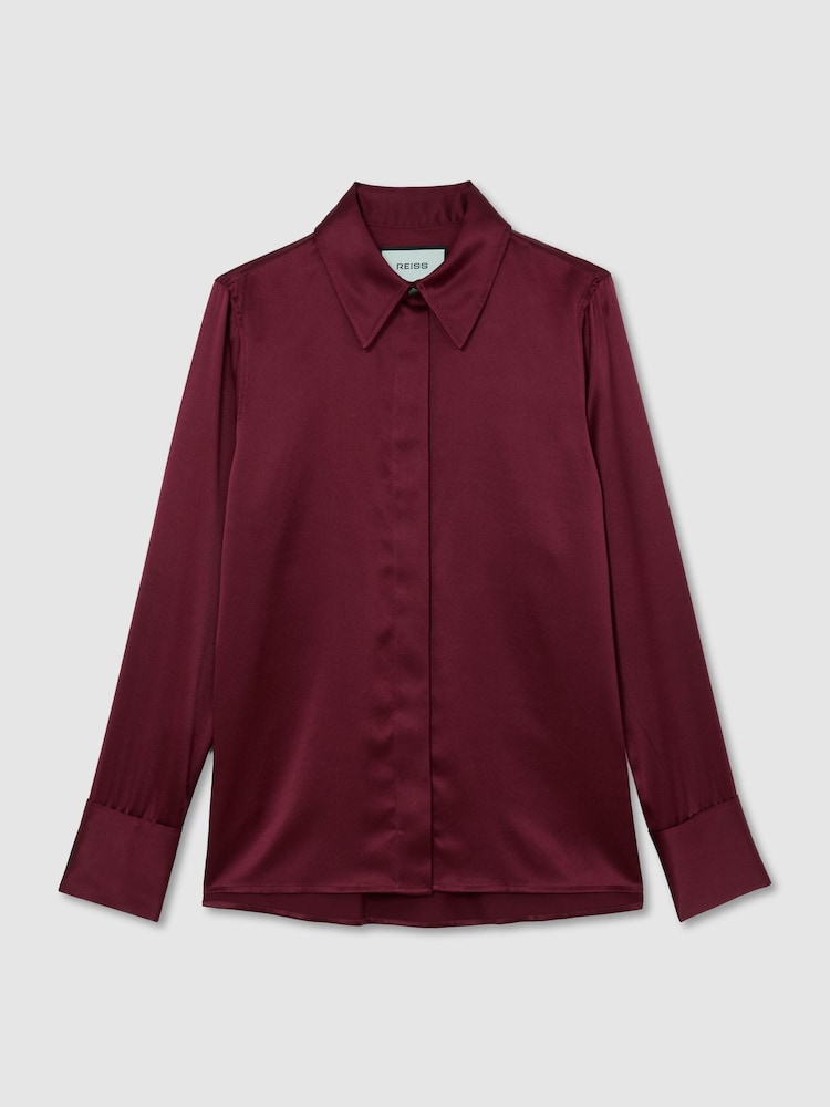 Reiss Red Ameira Silk-Satin Concealed-Placket Shirt - Image 2 of 6