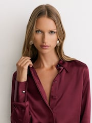 Reiss Red Ameira Silk-Satin Concealed-Placket Shirt - Image 4 of 6