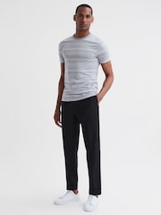 Reiss Grey/White Vega Cotton Striped Crew Neck T-Shirt - Image 1 of 4