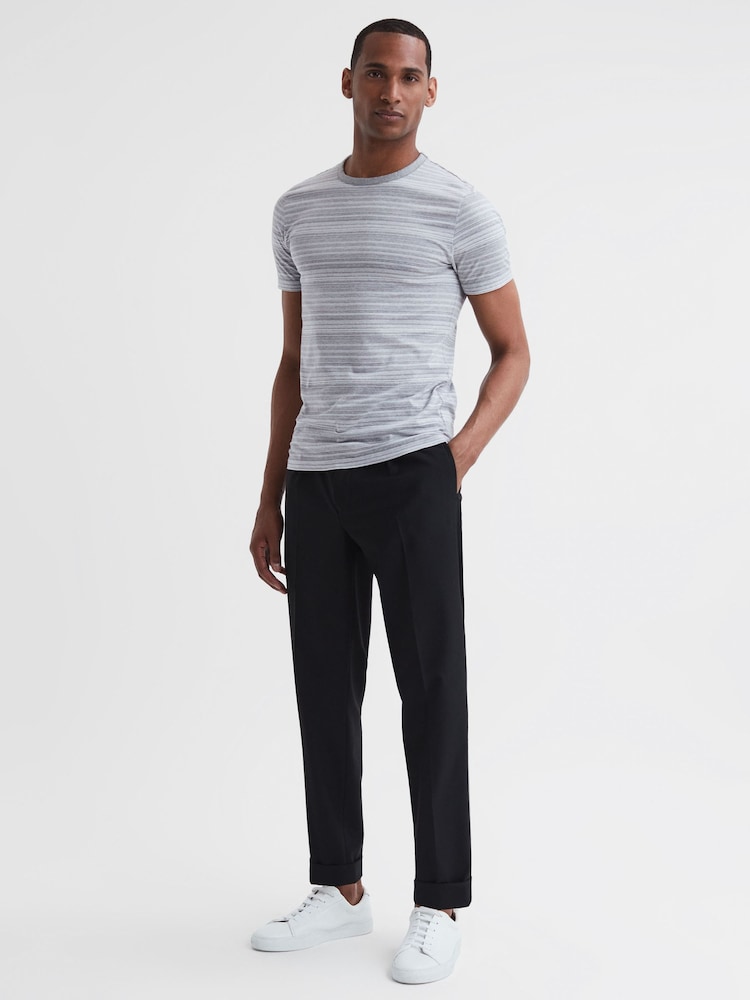 Reiss Grey/White Vega Cotton Striped Crew Neck T-Shirt - Image 1 of 4