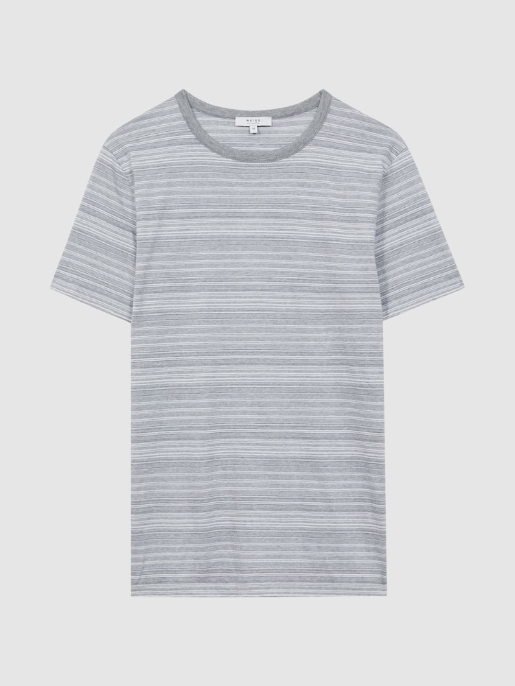 Reiss Grey/White Vega Cotton Striped Crew Neck T-Shirt - Image 2 of 4
