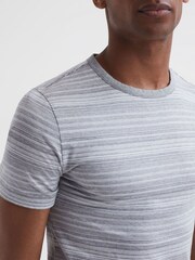 Reiss Grey/White Vega Cotton Striped Crew Neck T-Shirt - Image 3 of 4
