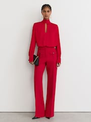 Reiss Red Kenny High-Neck Tie-Back Keyhole Blouse - Image 3 of 7