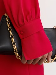Reiss Red Kenny High-Neck Tie-Back Keyhole Blouse - Image 4 of 7