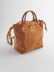Tan Brown Leather Suede Mix Backpack - Image 4 of 10