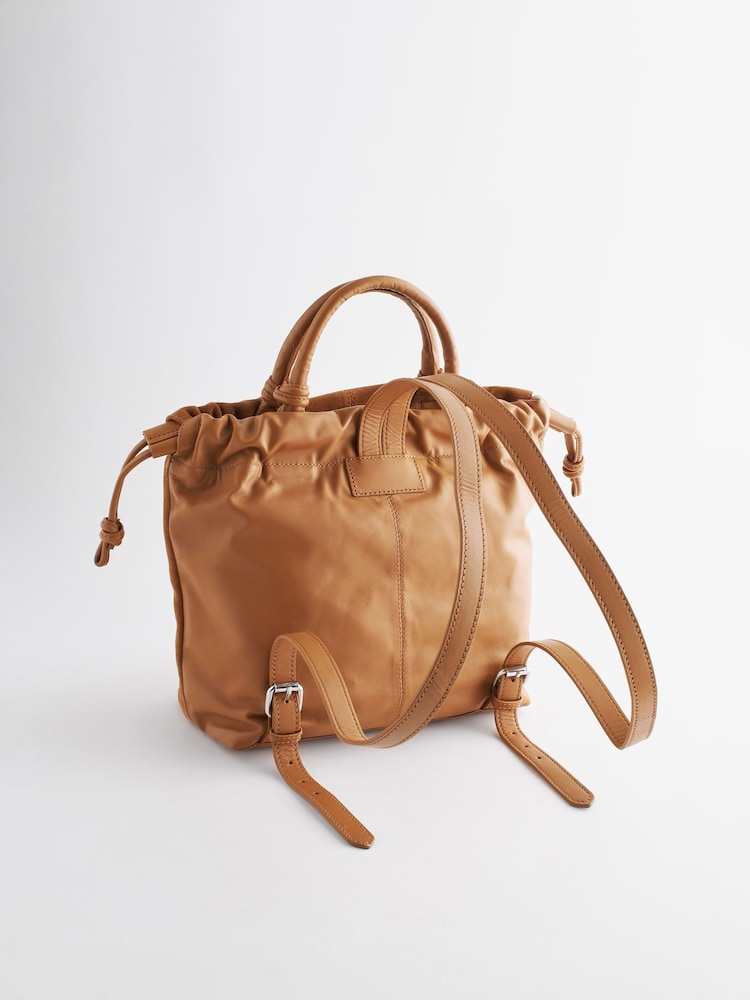 Tan Brown Leather Suede Mix Backpack - Image 6 of 10