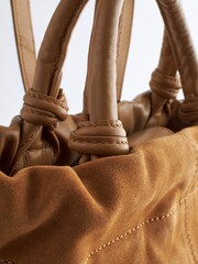 Tan Brown Leather Suede Mix Backpack - Image 7 of 10