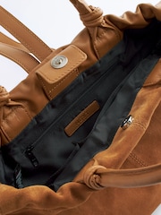 Tan Brown Leather Suede Mix Backpack - Image 9 of 10