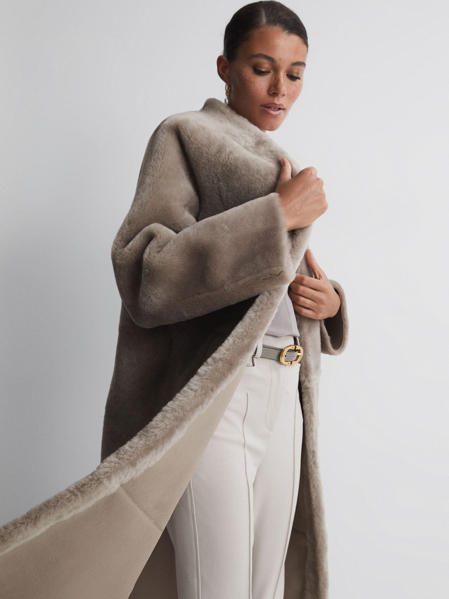 Reversible shearling coat hot sale