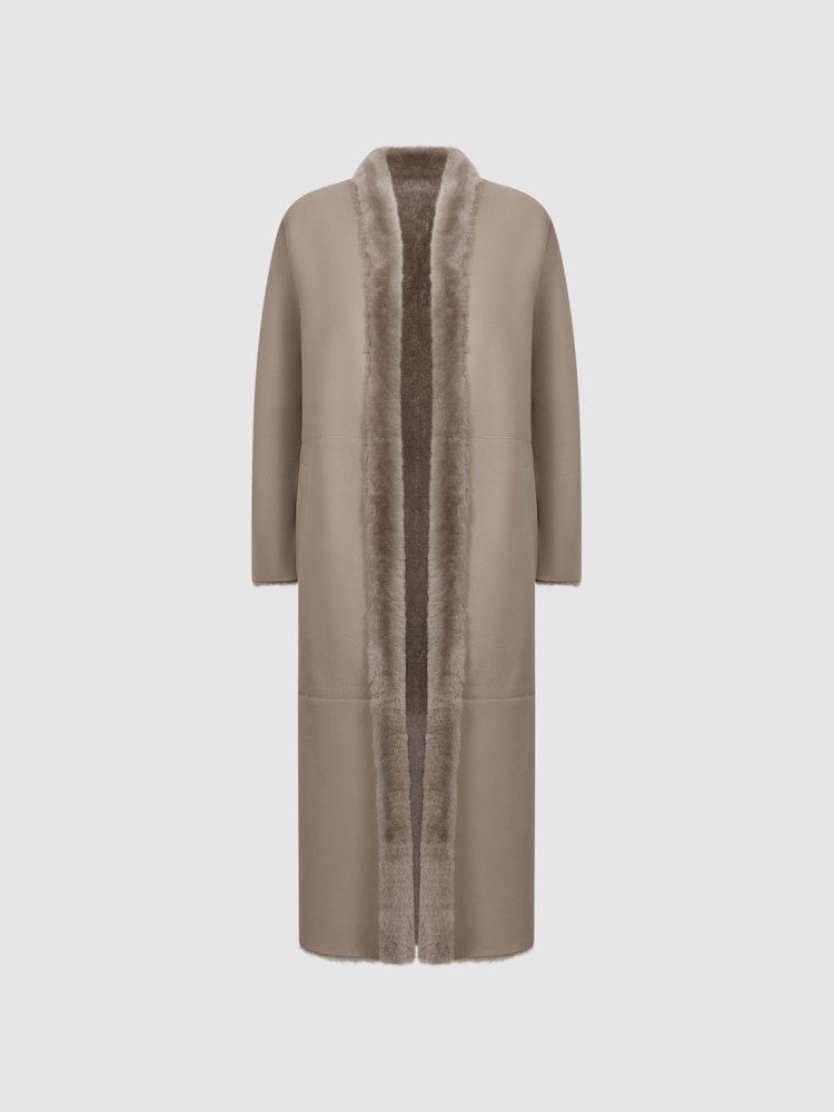 Reiss Light Grey Orla Reversible Leather Shearling Jacket - Image 2 of 9 Reiss Light Grey Orla Reversible Leather Shearling Jacket - Image 2 of 9