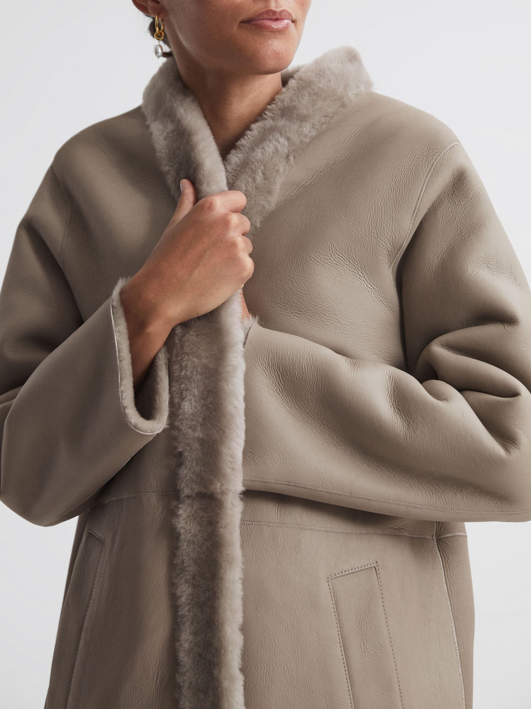 Buy Reiss Light Grey Orla Reversible Leather Shearling Jacket from Next Luxembourg