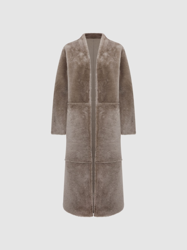 Reiss Light Grey Orla Reversible Leather Shearling Jacket - Image 9 of 9 Reiss Light Grey Orla Reversible Leather Shearling Jacket - Image 9 of 9