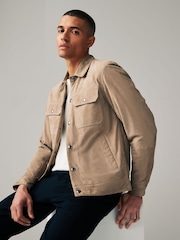 Neutral Suede Trucker Jacket - Image 2 of 10